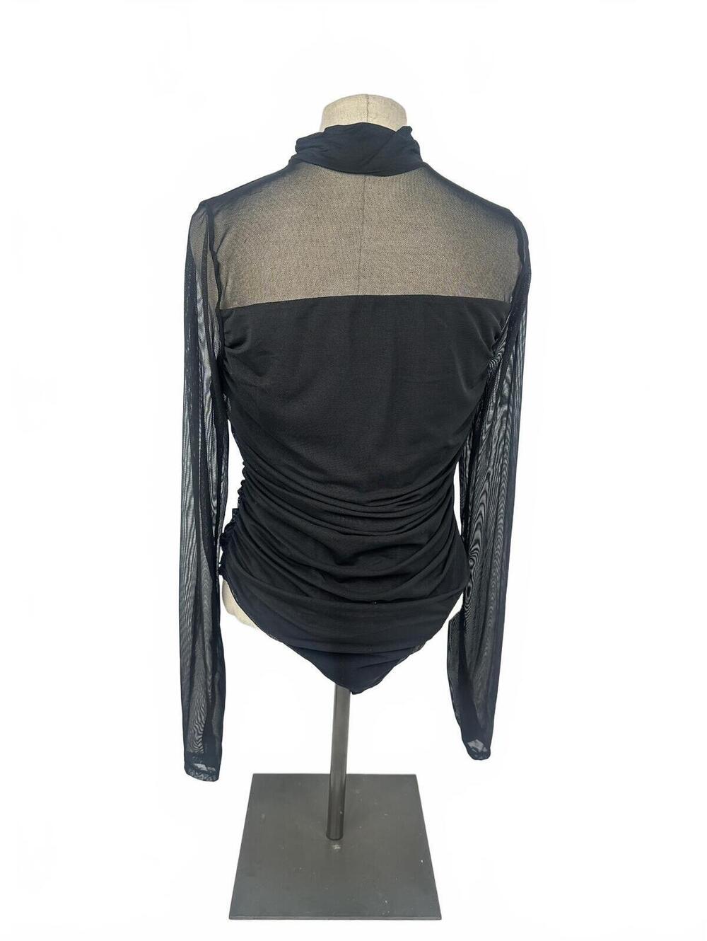 2/$20✨ Avidlove Black Mesh Bodysuit Sheer Ruched Long Sleeve Mock Neck XL - Picture 3 of 6